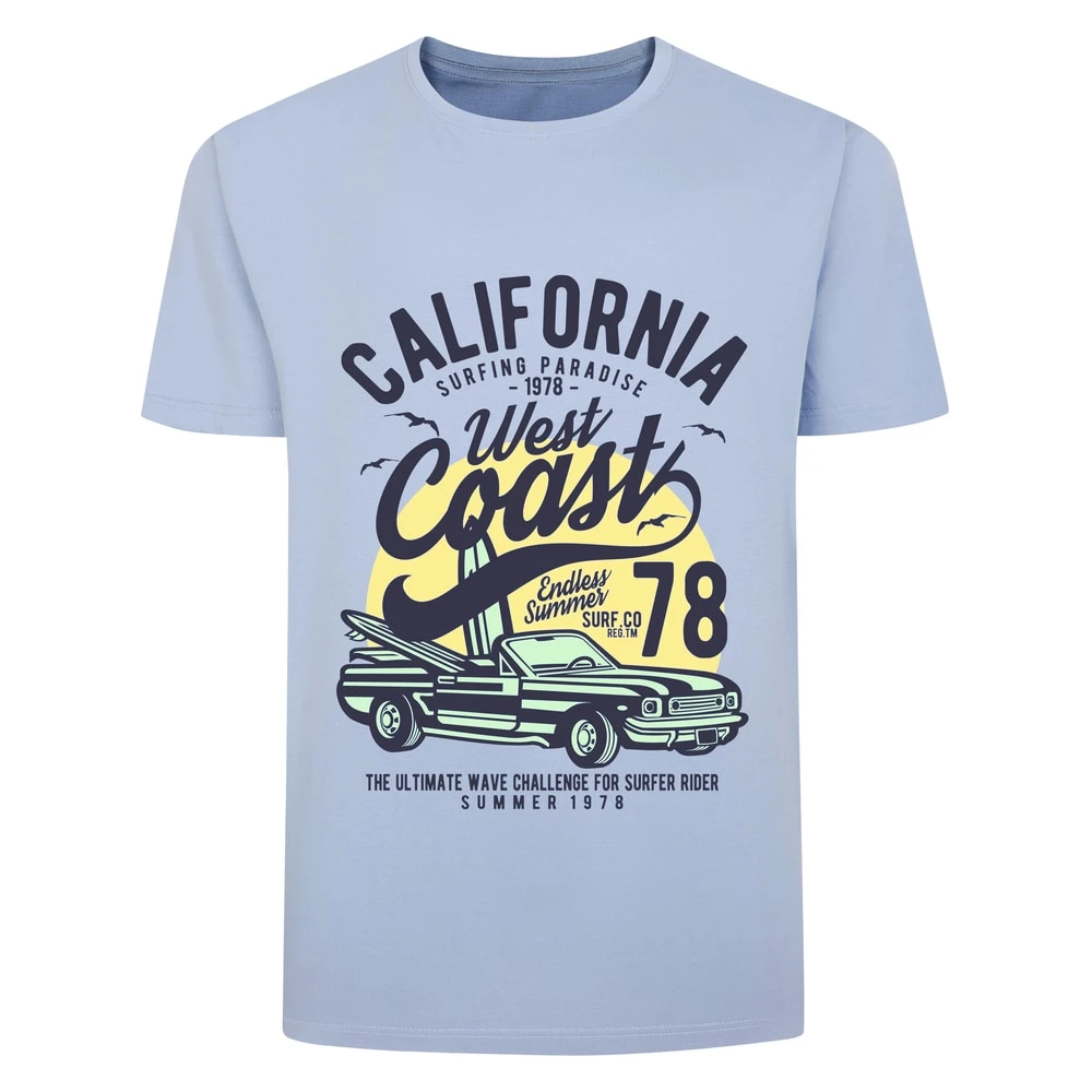 Bigdude West Coast Print T-Shirt Light Blue