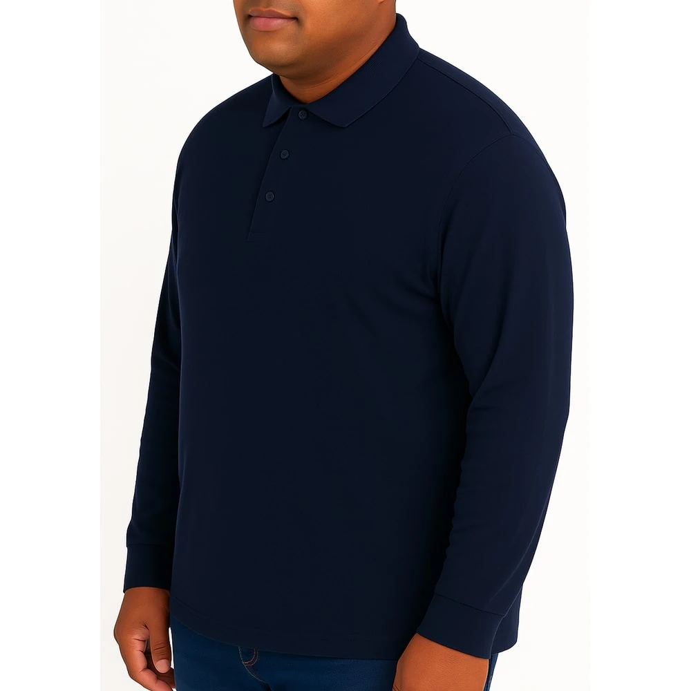 Bigdude Long Sleeve Polo Shirt Navy 6 Bigdude Long Sleeve Polo Shirt Navy - Image 6