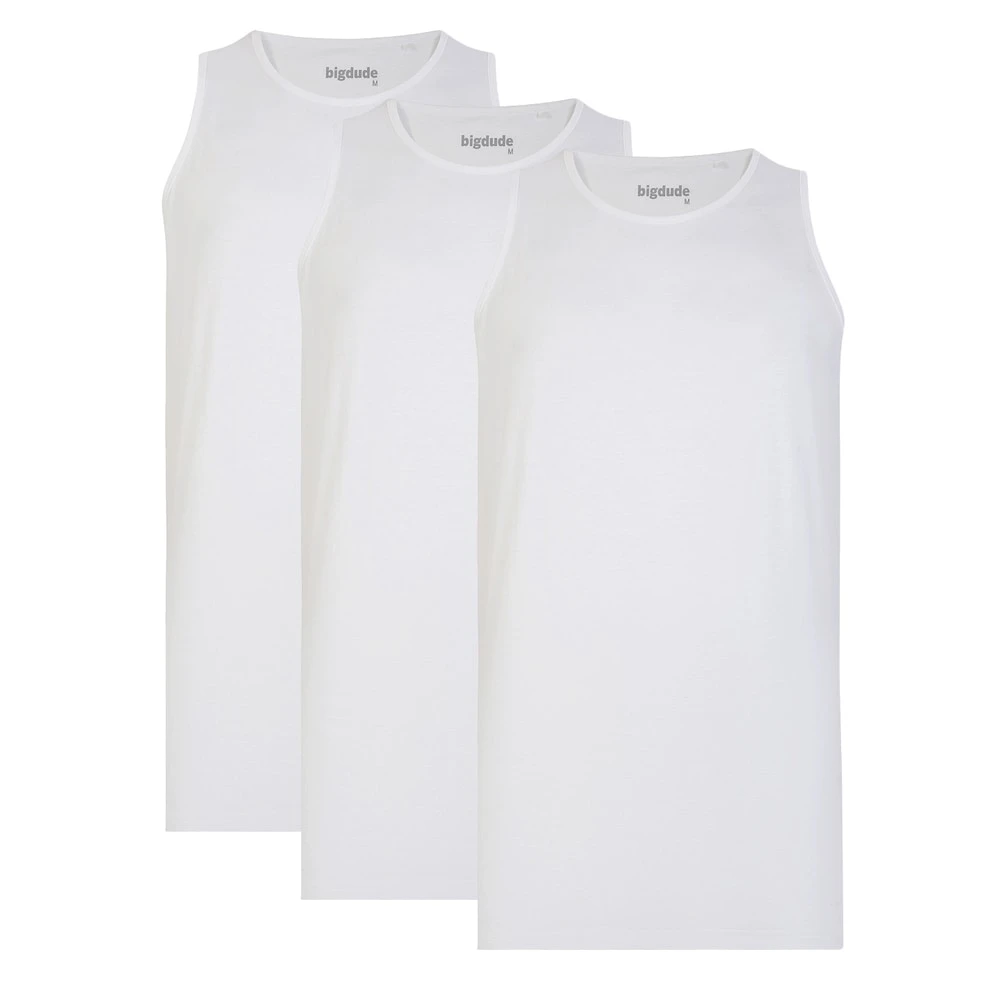 Bigdude 3 Pack Plain Vests White 1 Bigdude 3 Pack Plain Vests White