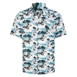 Bigdude Tropical Island Viscose Relaxed Collar Shirt White