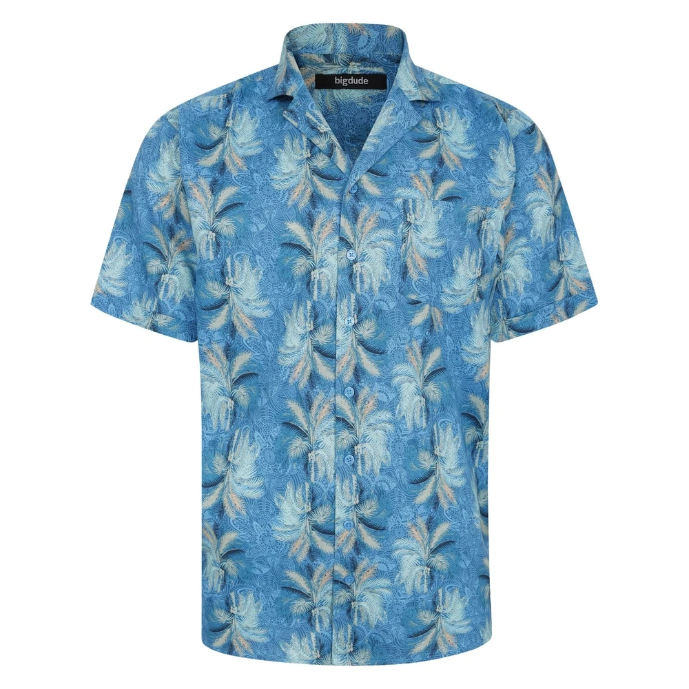 Bigdude Palms Viscose Relaxed Collar Shirt Blue 1 Bigdude Palms Viscose Relaxed Collar Shirt Blue