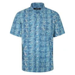 Bigdude Ethnic Viscose Relaxed Collar Shirt Royal Blue