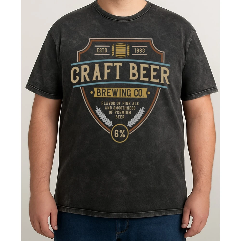 Bigdude Acid Wash Craft Beer Print T-Shirt Washed Black 5 Bigdude Acid Wash Craft Beer Print T-Shirt Washed Black - Image 5