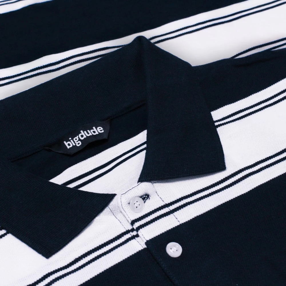 Bigdude Rugby Striped Pique Polo Navy 3 Bigdude Rugby Striped Pique Polo Navy - Image 3