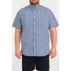 Bigdude Button Down Collar Checked Shirt Royal Blue/White -Big Dude Clothing Shop 18d5d26a life1 us24ss49 02 royalblue