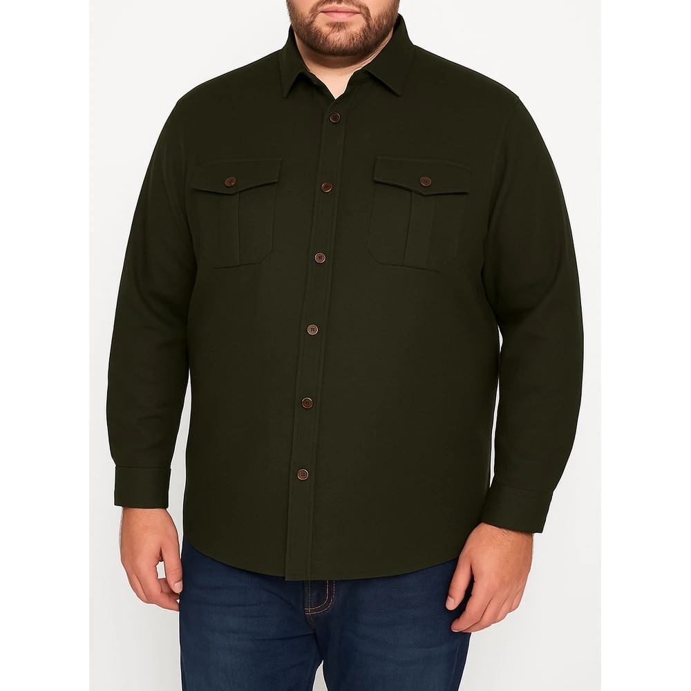 Bigdude Plain Flannel Long Sleeve Shirt Dark Olive 6 Bigdude Plain Flannel Long Sleeve Shirt Dark Olive - Image 6