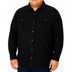 Bigdude Plain Flannel Long Sleeve Shirt Black 11 Bigdude Plain Flannel Long Sleeve Shirt Black -Big Dude Clothing Shop 2236ab1f life1 bd24ls02 01 black