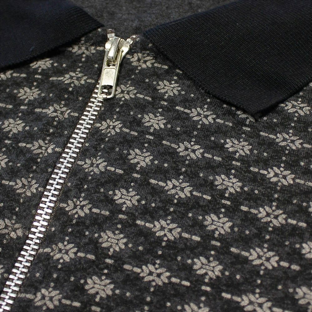 Bigdude AOP Geometric Zipped Polo Charcoal 5 Bigdude AOP Geometric Zipped Polo Charcoal - Image 5