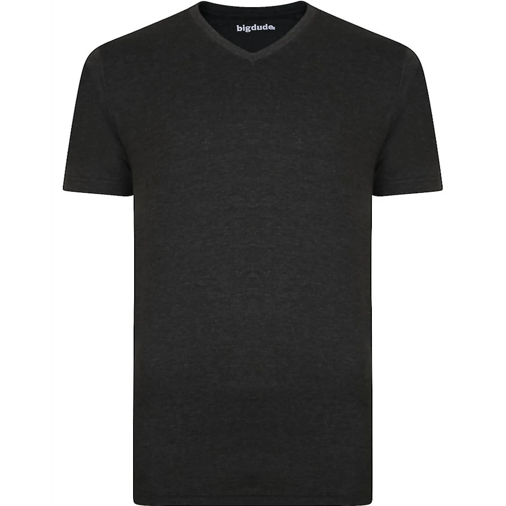 Bigdude Plain V-Neck T-Shirt Charcoal Marl 1 Bigdude Plain V-Neck T-Shirt Charcoal Marl