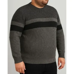 Bigdude Colour Block Knitted Jumper Charcoal Marl -Big Dude Clothing Shop 27ae2e6f life2 bd24jmp03 07 charcoal