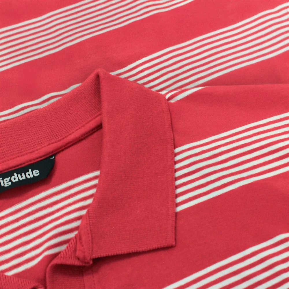 Bigdude Striped Relaxed Collar Polo Pepper Red/White 3 Bigdude Striped Relaxed Collar Polo Pepper Red/White - Image 3