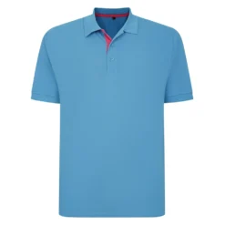 Bigdude Contrast Placket Polo Shirt Bright Blue