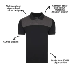 Bigdude Colour Block Polo Shirt Black -Big Dude Clothing Shop 2f6475d8 bd20po120black