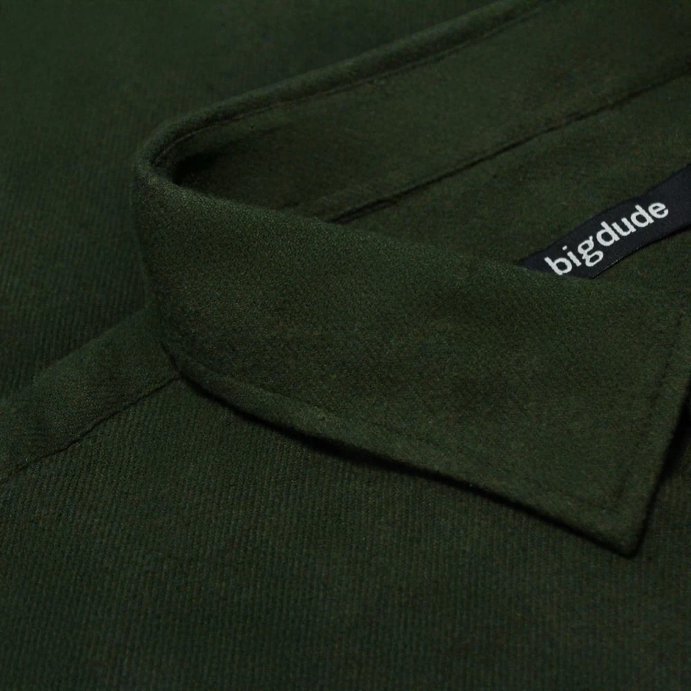 Bigdude Plain Flannel Long Sleeve Shirt Dark Olive 4 Bigdude Plain Flannel Long Sleeve Shirt Dark Olive - Image 4