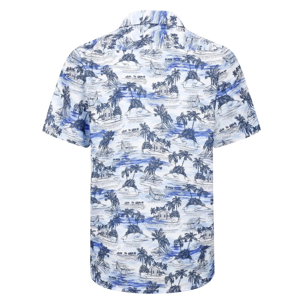 Bigdude Relaxed Collar Palm Trees Short Sleeve Shirt Blue 2 Bigdude Relaxed Collar Palm Trees Short Sleeve Shirt Blue - Image 2