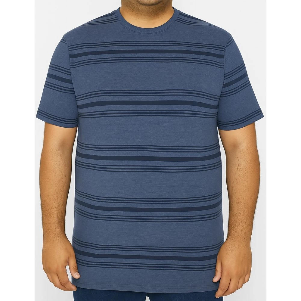 Bigdude Pure Cotton Striped T-Shirt Dark Denim 5 Bigdude Pure Cotton Striped T-Shirt Dark Denim - Image 5