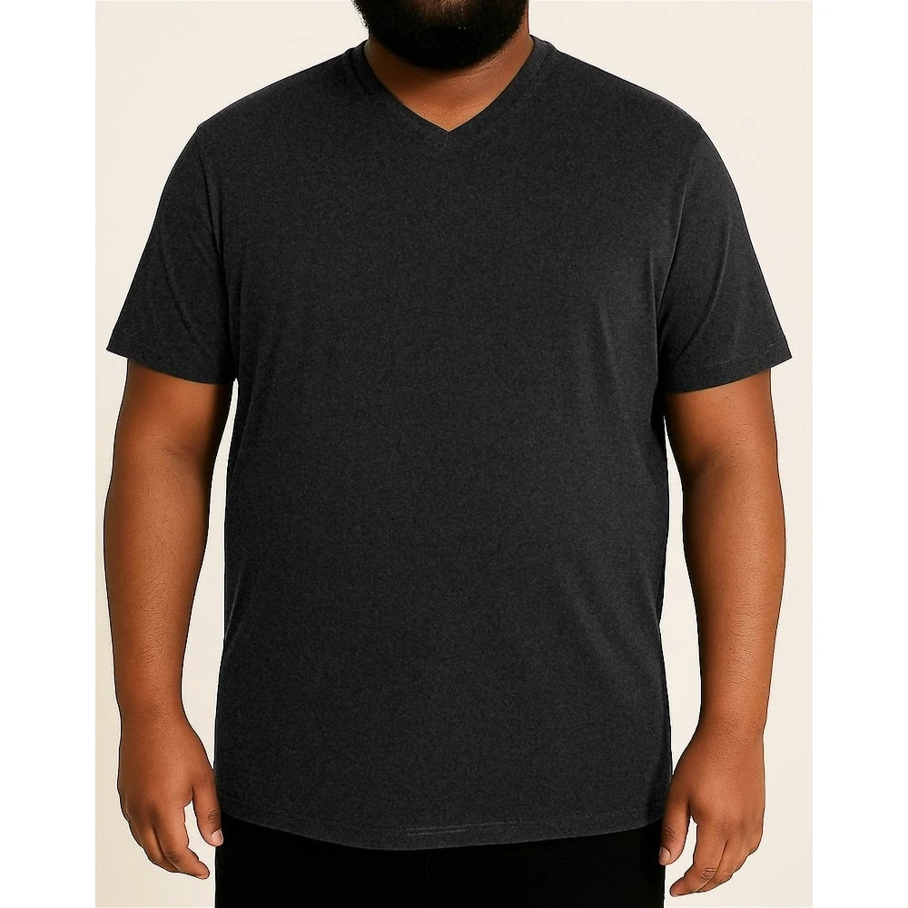 Bigdude Plain V-Neck T-Shirt Charcoal Marl 5 Bigdude Plain V-Neck T-Shirt Charcoal Marl - Image 5