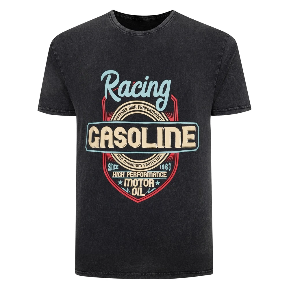 Bigdude Acid Wash Gasoline Print T-Shirt Washed Black 1 Bigdude Acid Wash Gasoline Print T-Shirt Washed Black