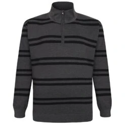 Bigdude Half-Zip Striped Jumper Charcoal