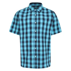 Bigdude Checked Poplin Short Sleeve Shirt Turquoise/Black