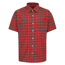 Bigdude Checked Poplin Short Sleeve Shirt Pepper Red/Black