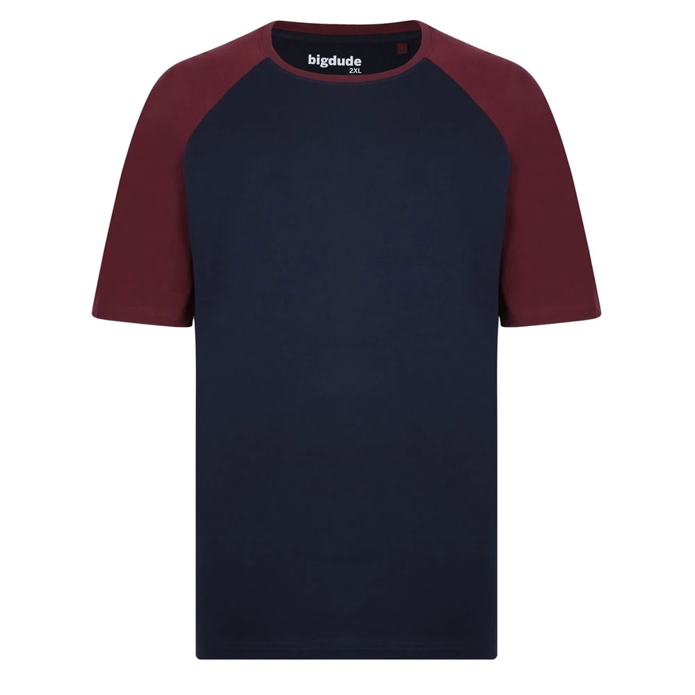 Bigdude Contrast Raglan Sleeve T-Shirt Navy/Burgundy 1 Bigdude Contrast Raglan Sleeve T-Shirt Navy/Burgundy