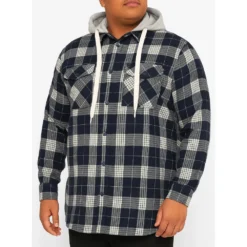 Bigdude Hooded Flannel Checked Shirt Navy/White -Big Dude Clothing Shop 496726a4 life1 us24ls04 02 navy