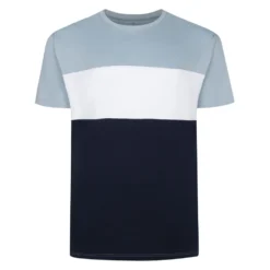 Bigdude Striped Cut & Sew T-Shirt Light Blue/White/Navy