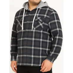 Bigdude Hooded Flannel Checked Shirt Charcoal/Navy -Big Dude Clothing Shop 4d0d689c life2 us24ls04 07 charcoal