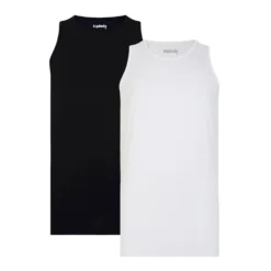 Bigdude Twin Pack Plain Vests Black/White