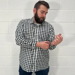 Bigdude Checked Poplin Long Sleeve Shirt Black/White -Big Dude Clothing Shop 4df18bbf model1 us24ls03 01 black