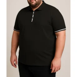 Bigdude Contrast Stripe Placket With Tipped Cuff Polo Shirt Black -Big Dude Clothing Shop 4dfdb3ff life2 us21p14 01 black
