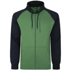 Bigdude Contrast Raglan Full Zip Hoody Deep Green