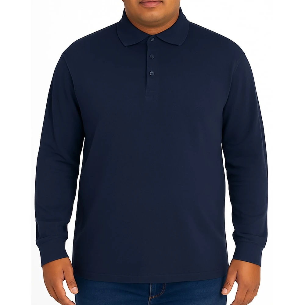 Bigdude Long Sleeve Polo Shirt Navy 5 Bigdude Long Sleeve Polo Shirt Navy - Image 5