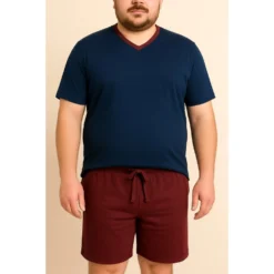 Bigdude Short V-Neck Pyjamas Navy/Burgundy -Big Dude Clothing Shop 55f58848 life1 us24pj07 02 navy