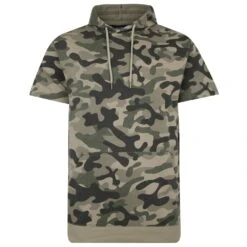 Bigdude Short Sleeve Camo Hoody Khaki
