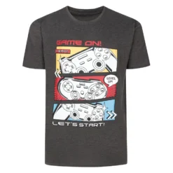 Bigdude Game On Print T-Shirt Charcoal Marl