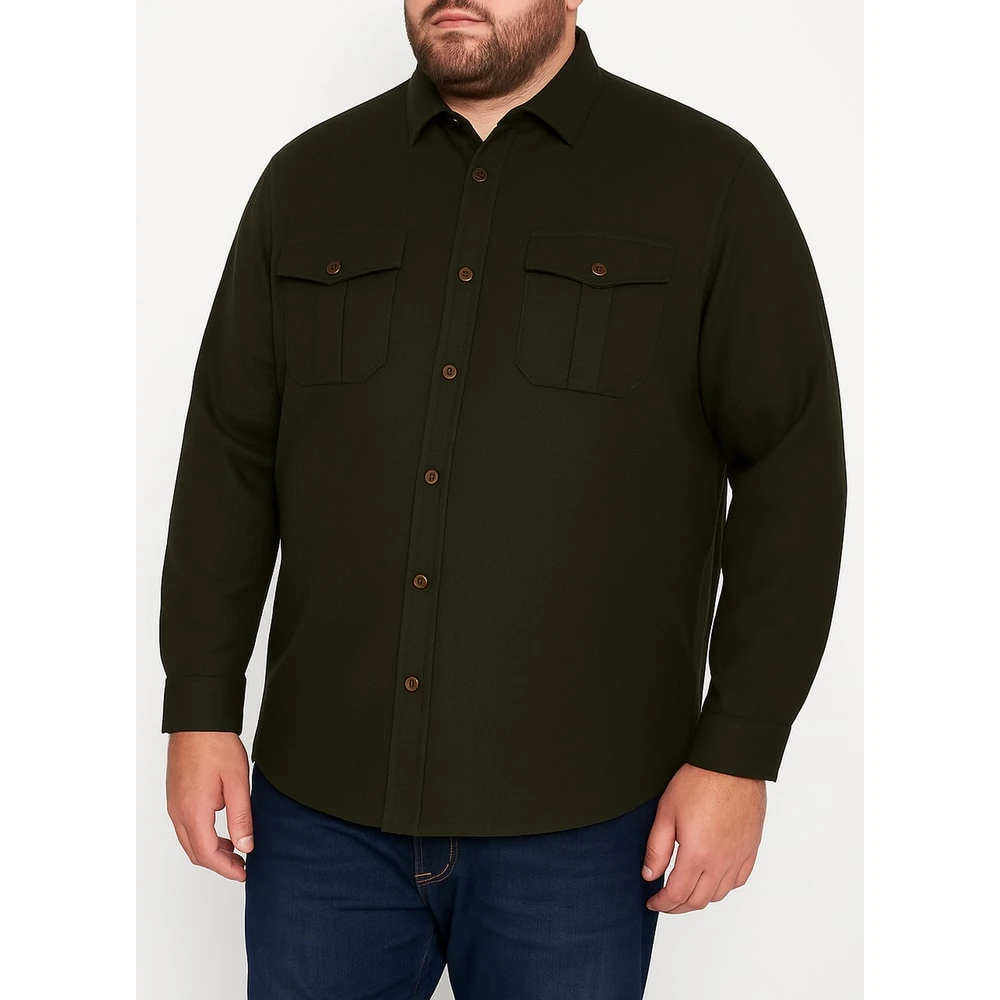 Bigdude Plain Flannel Long Sleeve Shirt Dark Olive 7 Bigdude Plain Flannel Long Sleeve Shirt Dark Olive - Image 7