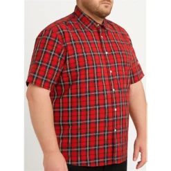 Bigdude Checked Poplin Short Sleeve Shirt Pepper Red/Black -Big Dude Clothing Shop 645d1894 life2 us24ss50 47 pepperred