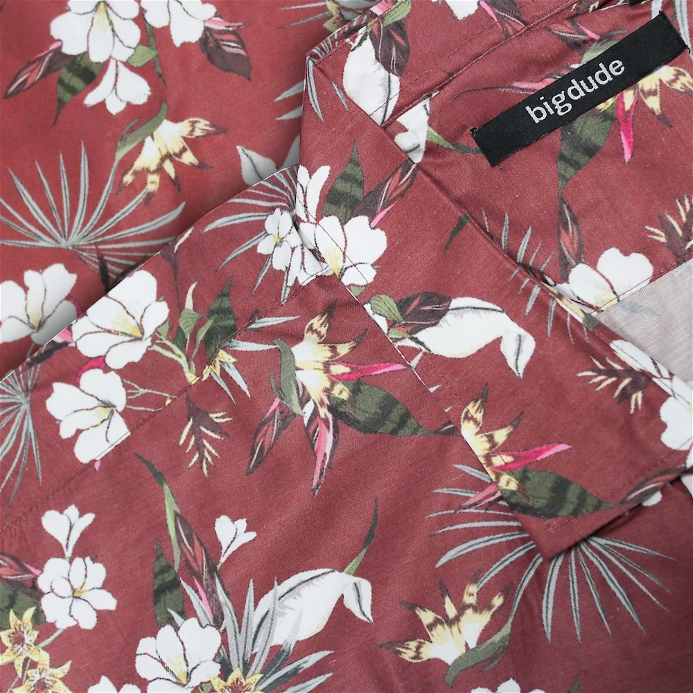 Bigdude Floral Allover Printed Short Sleeve Shirt Burgundy 3 Bigdude Floral Allover Printed Short Sleeve Shirt Burgundy - Image 3