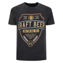 Bigdude Acid Wash Craft Beer Print T-Shirt Washed Black