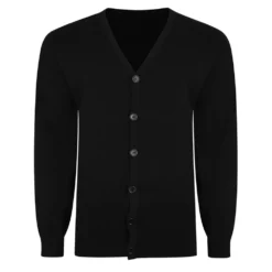 Bigdude Plain V-Neck Knitted Cardigan Black