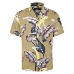 Bigdude Leaves Viscose Relaxed Collar Shirt Sand