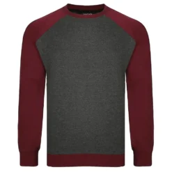 Bigdude Raglan Contrast Crew Neck Sweatshirt Charcoal/Burgundy