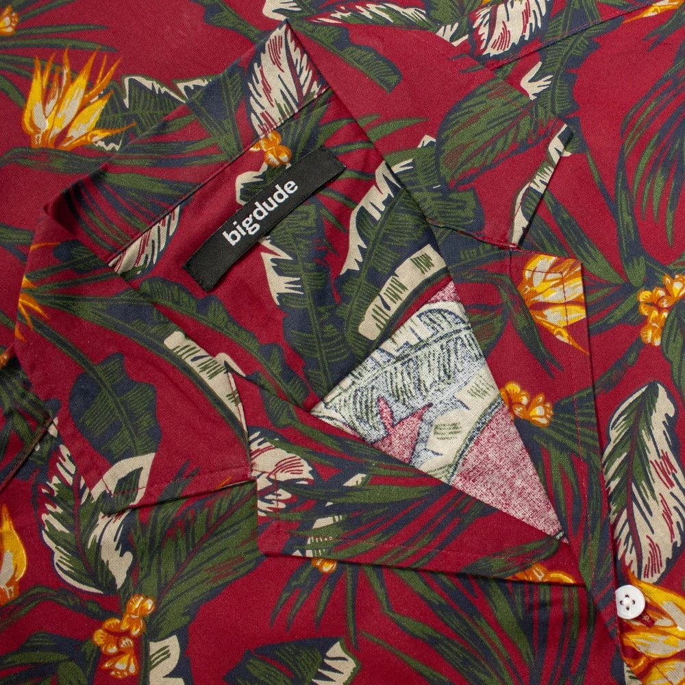Bigdude Tropical Trees Viscose Relaxed Collar Shirt Pepper Red 3 Bigdude Tropical Trees Viscose Relaxed Collar Shirt Pepper Red - Image 3