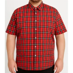 Bigdude Checked Poplin Short Sleeve Shirt Pepper Red/Black -Big Dude Clothing Shop 7301d3a1 life1 us24ss50 47 pepperred