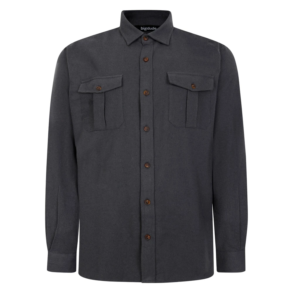 Bigdude Plain Flannel Long Sleeve Shirt Charcoal 1 Bigdude Plain Flannel Long Sleeve Shirt Charcoal