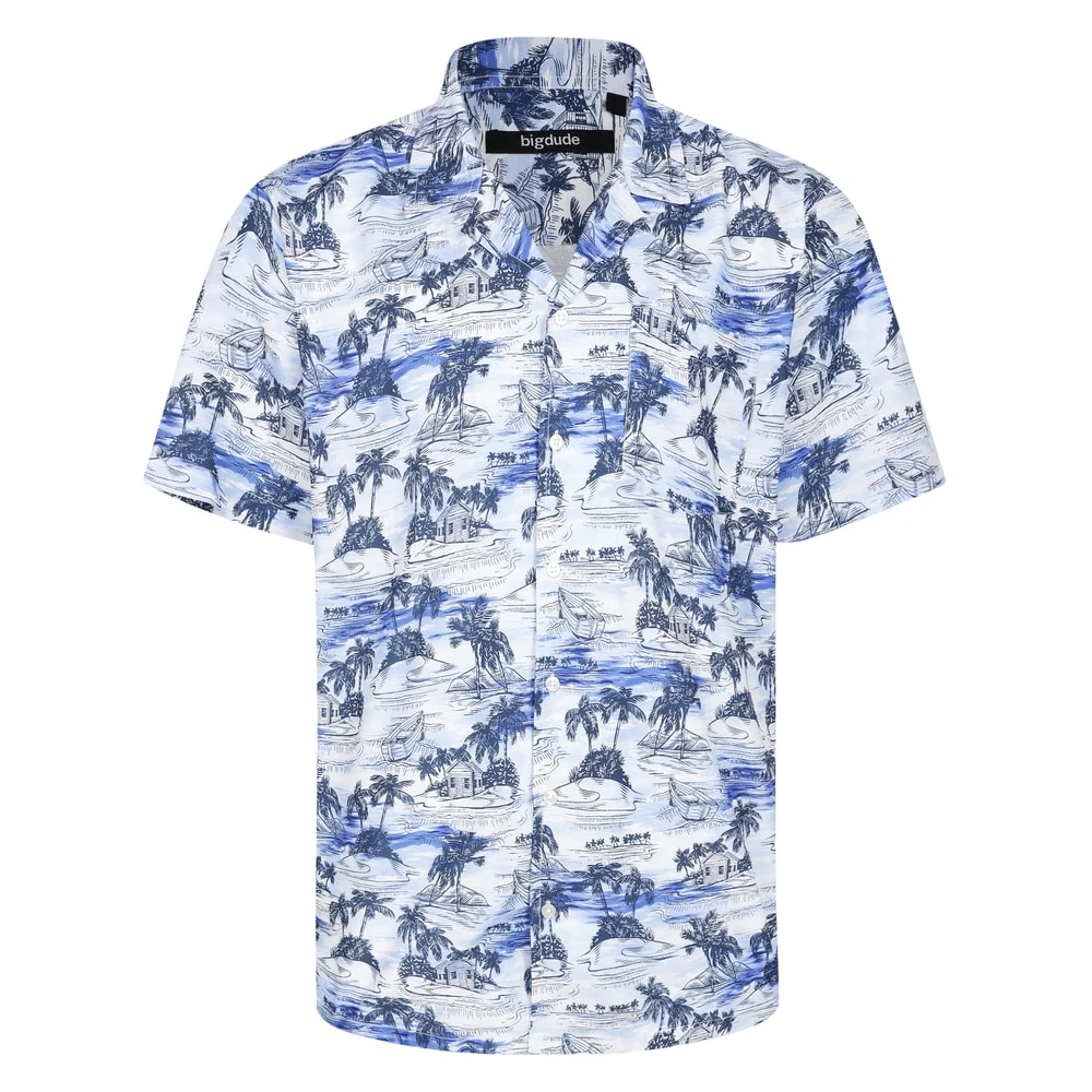 Bigdude Relaxed Collar Palm Trees Short Sleeve Shirt Blue 1 Bigdude Relaxed Collar Palm Trees Short Sleeve Shirt Blue