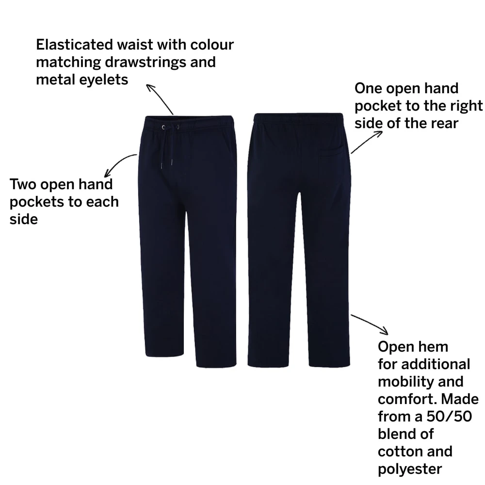 Bigdude Open Hem Joggers Navy 3 Bigdude Open Hem Joggers Navy - Image 3