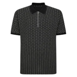 Bigdude AOP Geometric Zipped Polo Charcoal